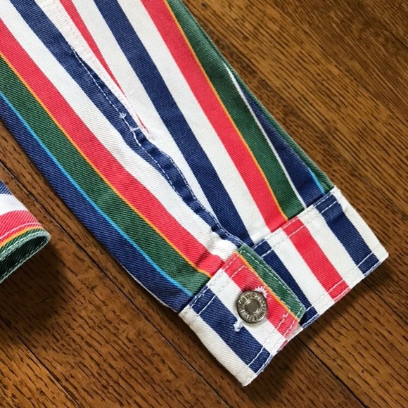 NWT FOREVER 21 Multicolor Stripe Denim Jacket - Picture 5 of 8